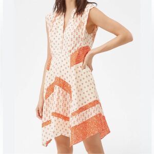 Rebecca Taylor Size 0 100% Silk Handkerchief Asymmetrical Block Print Mix Dress